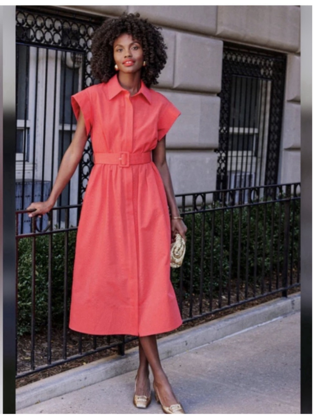 New Tuckernuck Red Chloe Midi Dress L Belted Collared Moir Classic Elegant - Picture 7 of 14